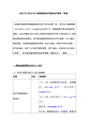 2023年CSCO非小细胞肺癌诊疗指南治疗推荐（附表）.docx