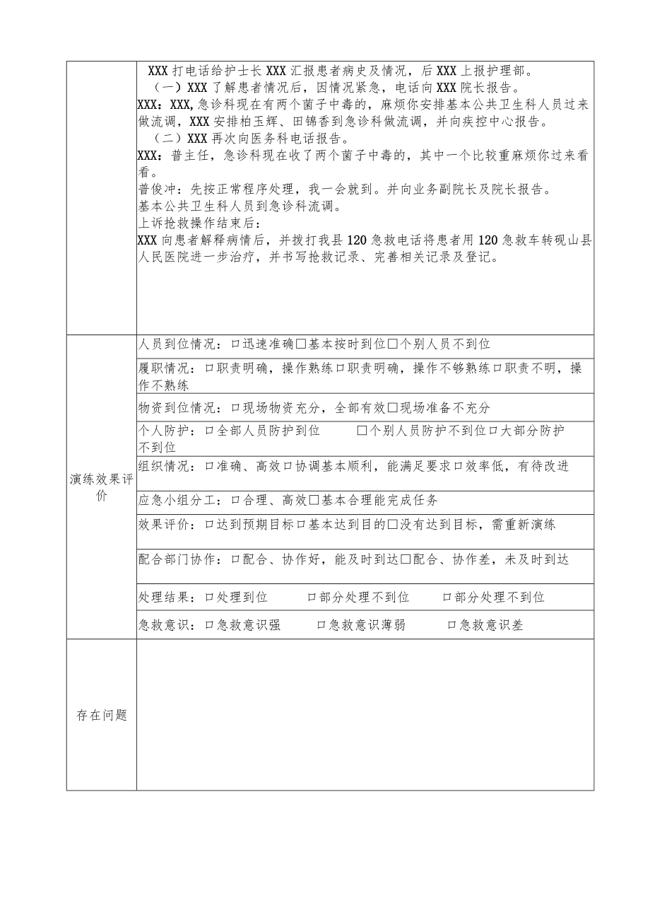 患者发生食物中毒时的应急预案演练记录.docx_第2页