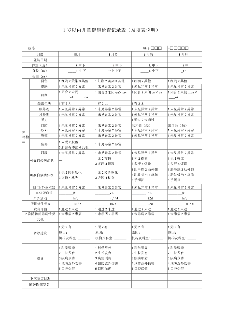 1岁以内儿童健康检查记录表（及填表说明）.docx_第1页