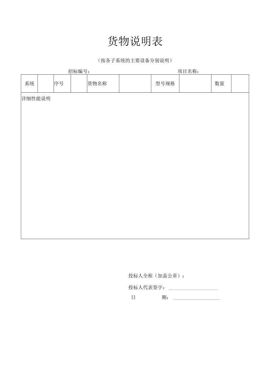 工程项目智能化投标货物说明表.docx_第1页