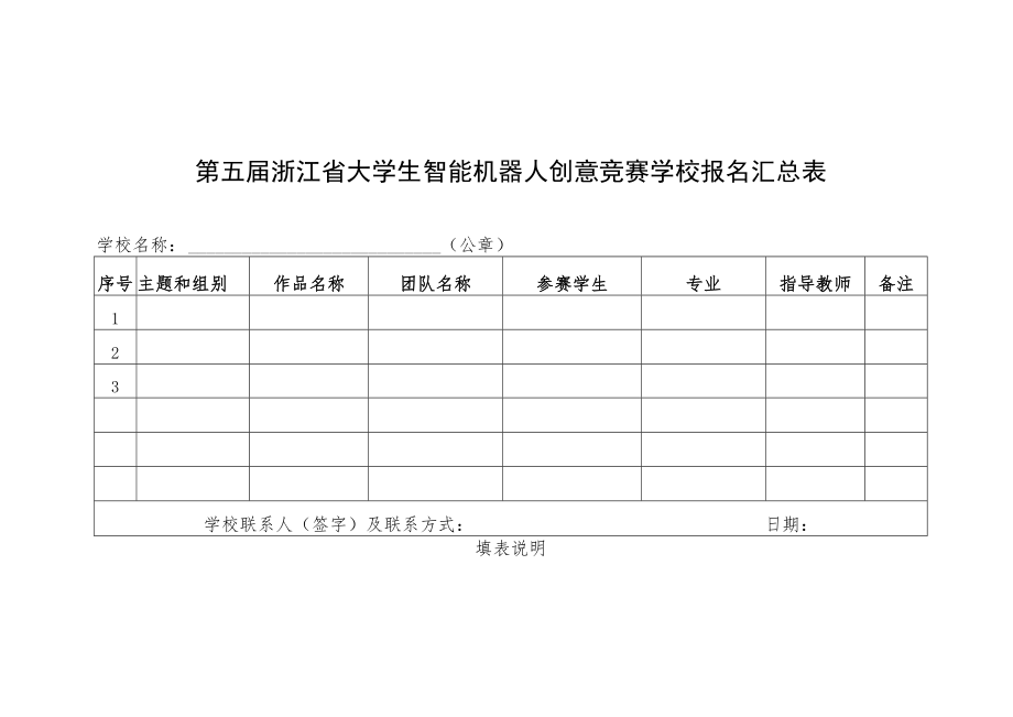 第五届浙江省大学生智能机器人创意竞赛学校报名汇总表.docx_第1页