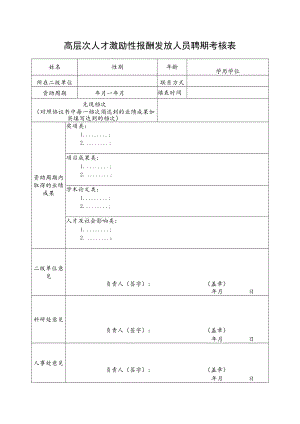 高层次人才激励性报酬发放人员聘期考核表.docx