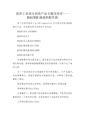 爱泽工业部分到货产品专题及库存 ——BAUER减速机配件篇.docx