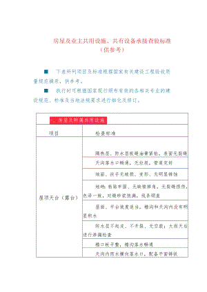 房屋及业主共用设施、共有设备承接查验标准（供参考）.docx