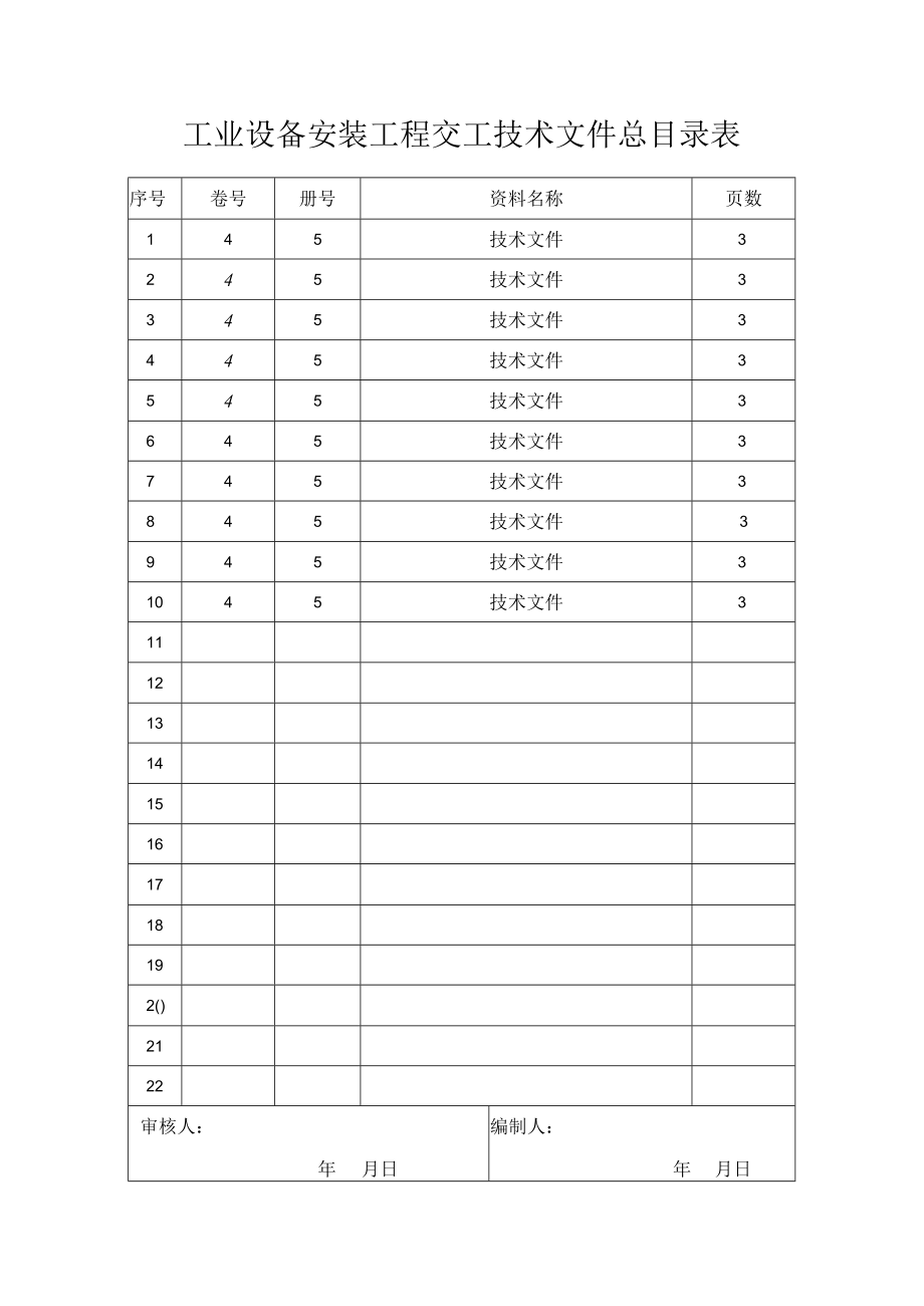 工业设备安装工程交工技术文件总目录表.docx_第1页