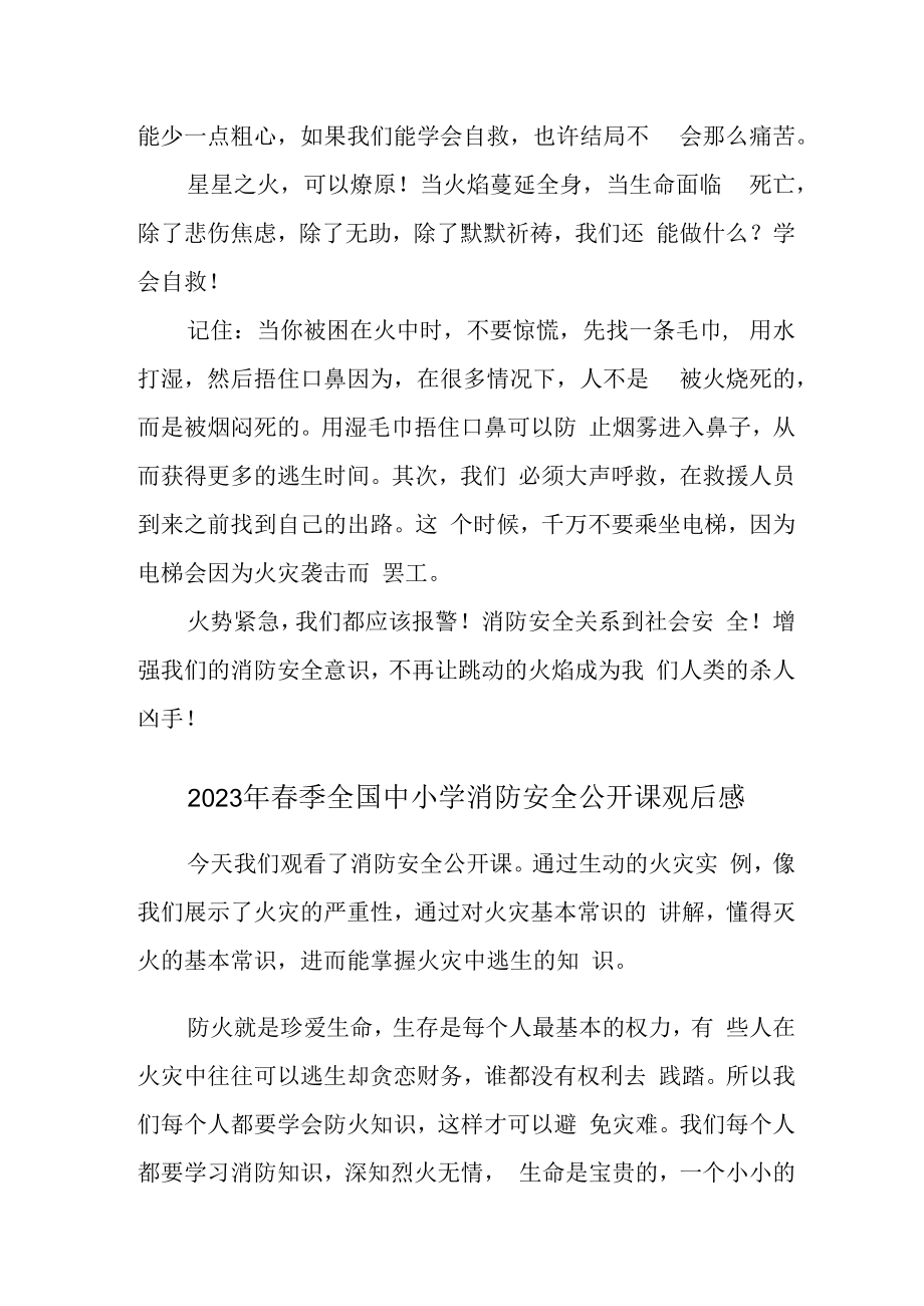 2023年春季全国中小学消防安全公开课观后感最新4篇 (精华).docx_第2页