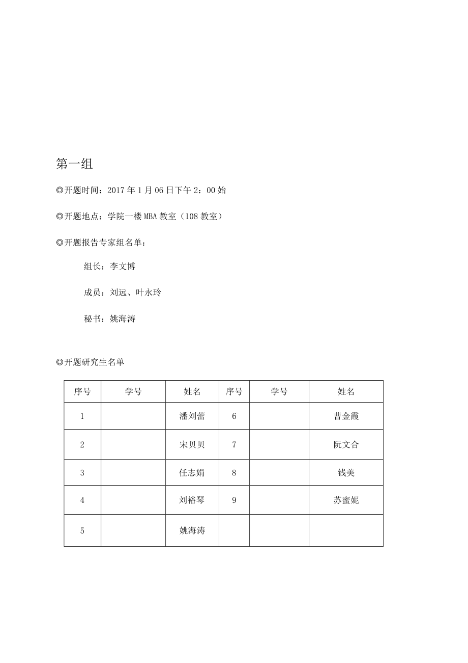 经管学院、中非商学院2015级工商管理专业硕士学位论文开题报告安排第一组.docx_第1页