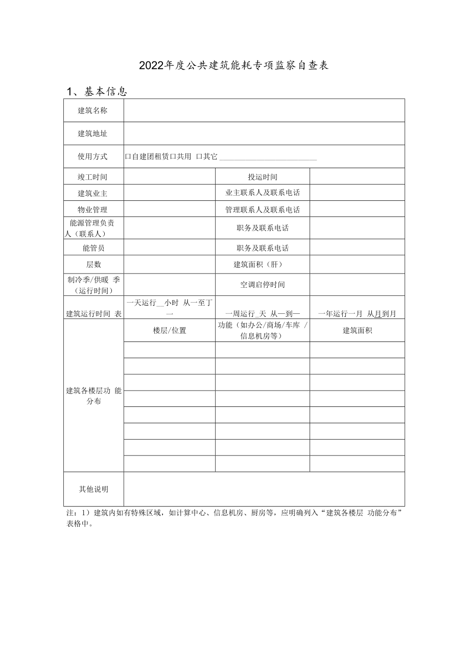 2022年度公共建筑能耗专项监察自查表.docx_第1页