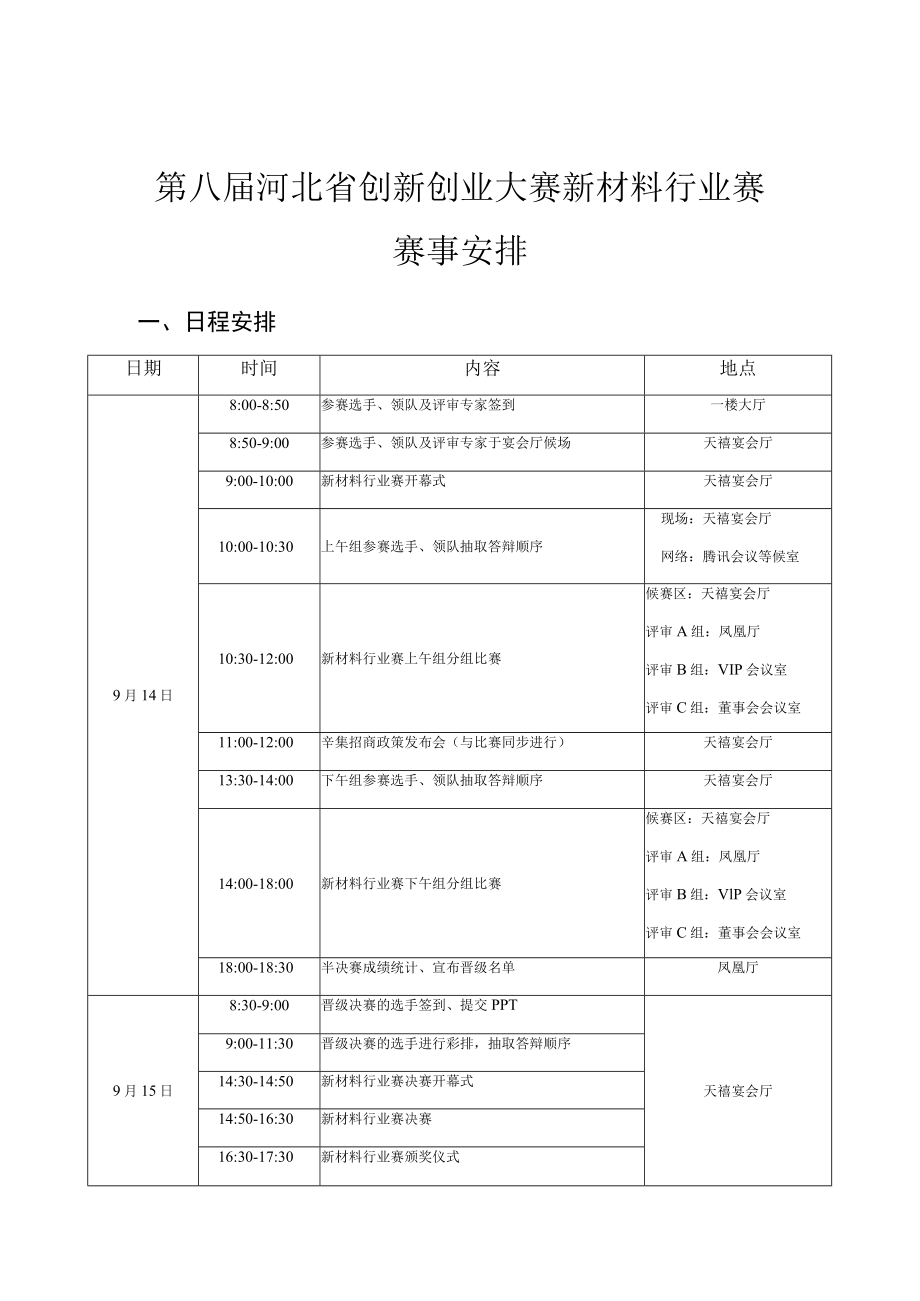 第八届河北省创新创业大赛新材料行业赛赛事安排.docx_第1页