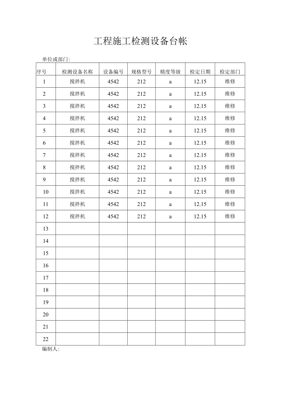 工程施工检测设备台帐.docx_第1页