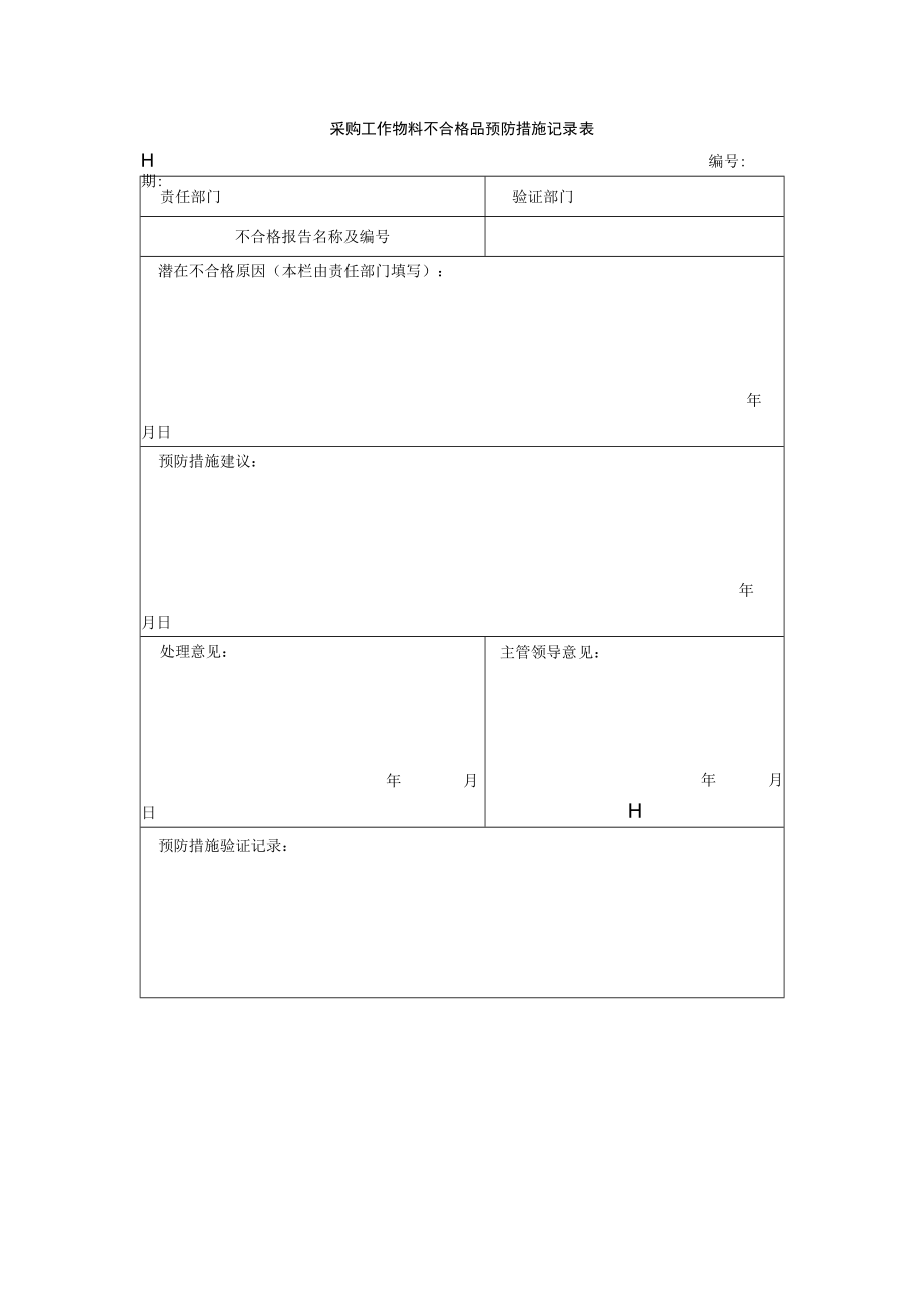 采购工作物料不合格品预防措施记录表.docx_第1页