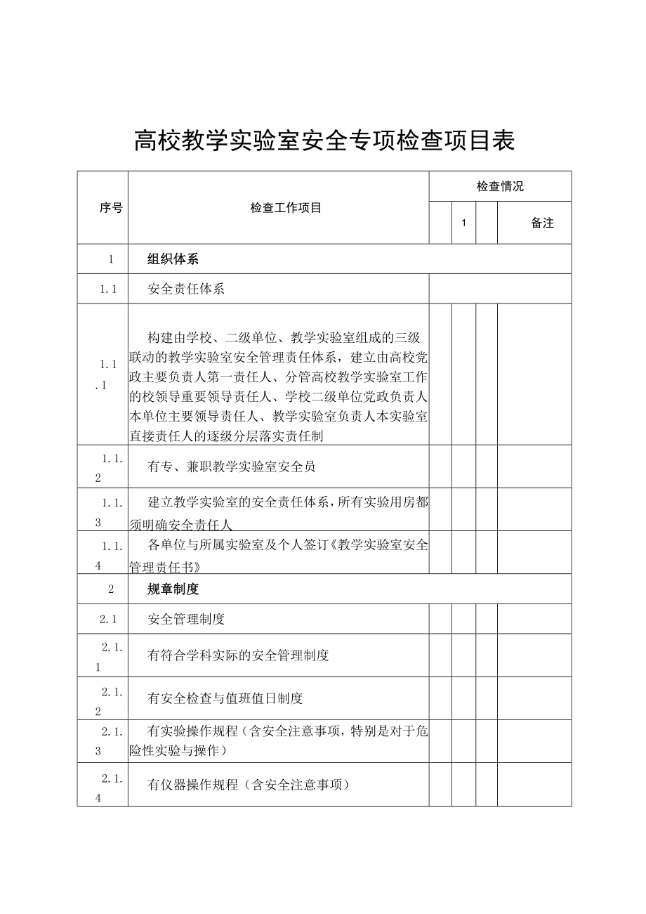 高校教学实验室安全专项检查项目表.docx_第1页