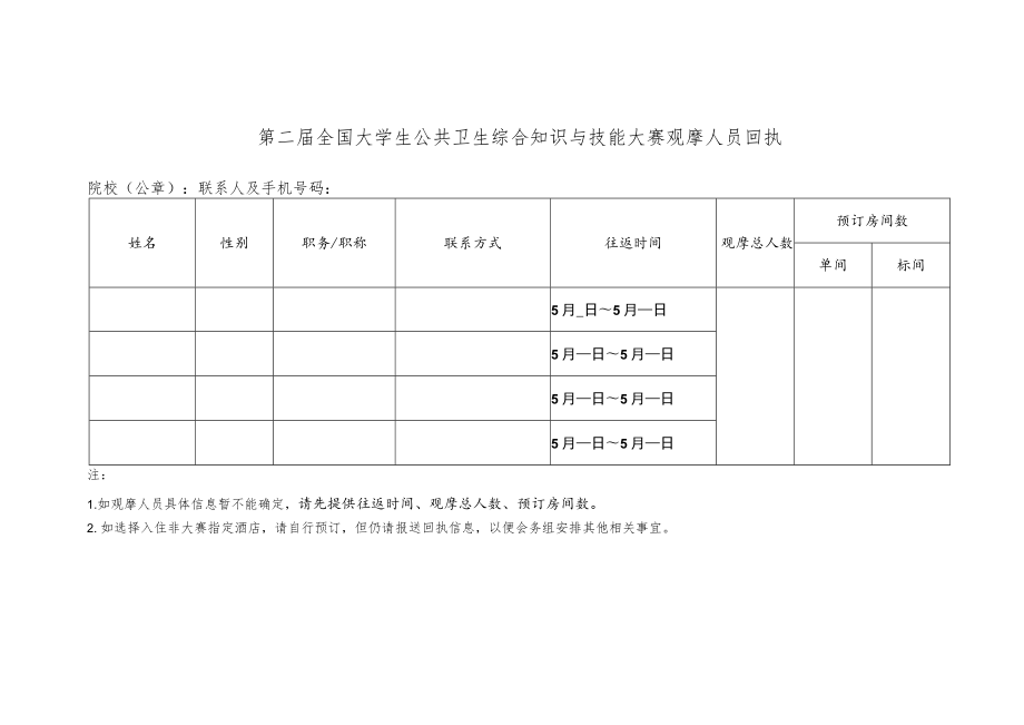 第二届全国大学生公共卫生综合知识与技能大赛观摩人员回执.docx_第1页