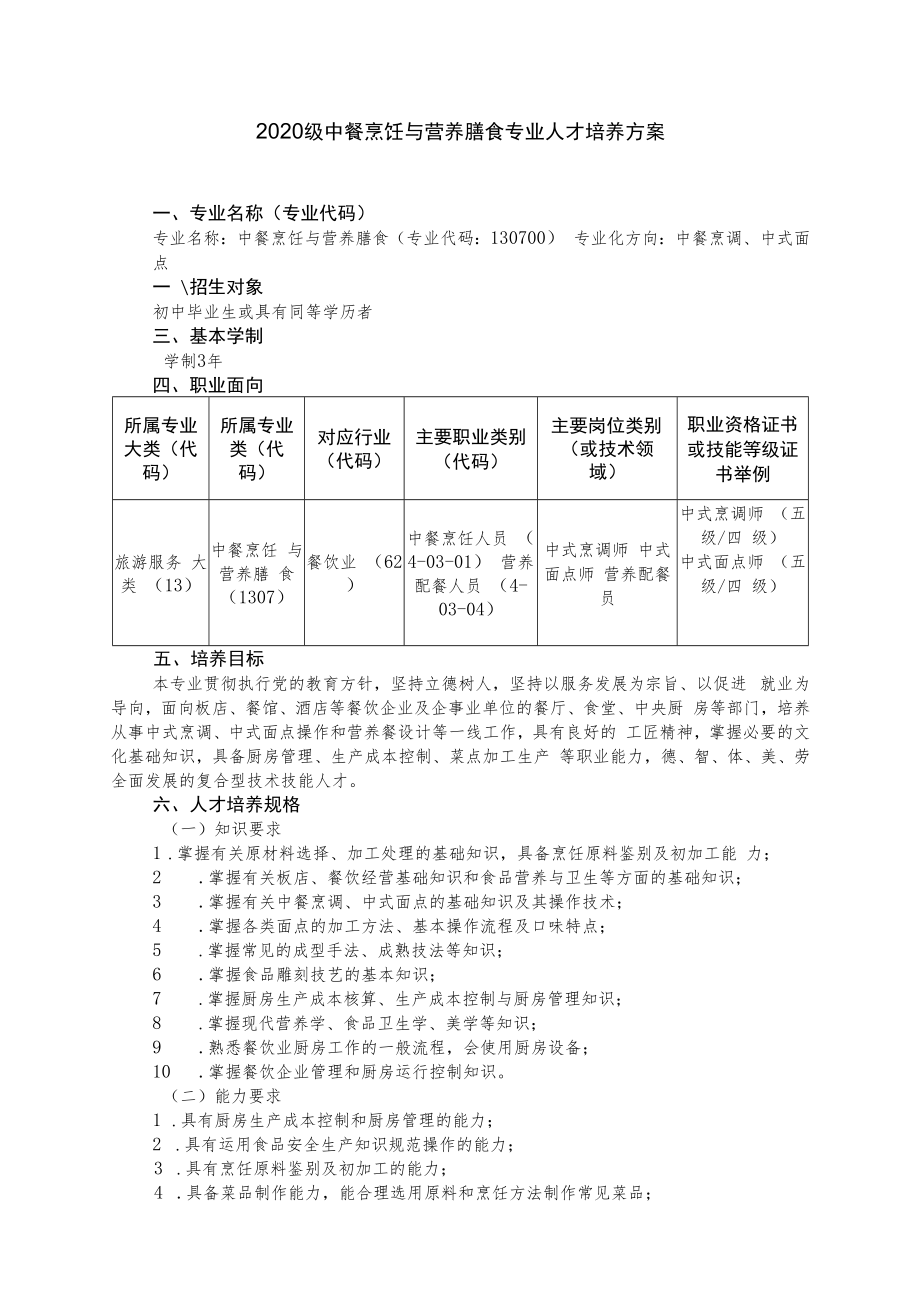 2020级中餐烹饪与营养膳食专业人才培养方案.docx_第3页