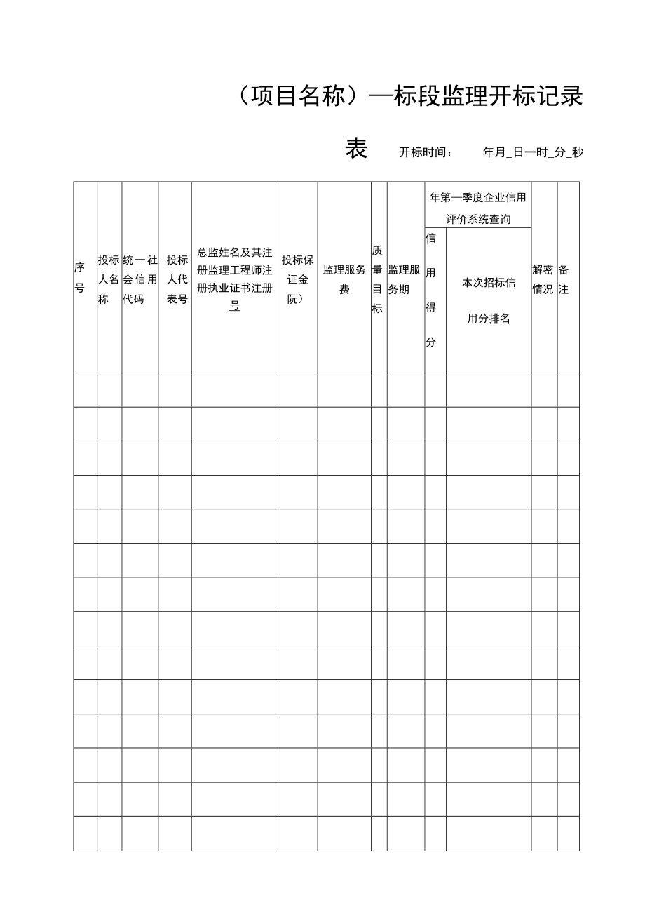 工程项目监理招标开标记录表.docx_第1页