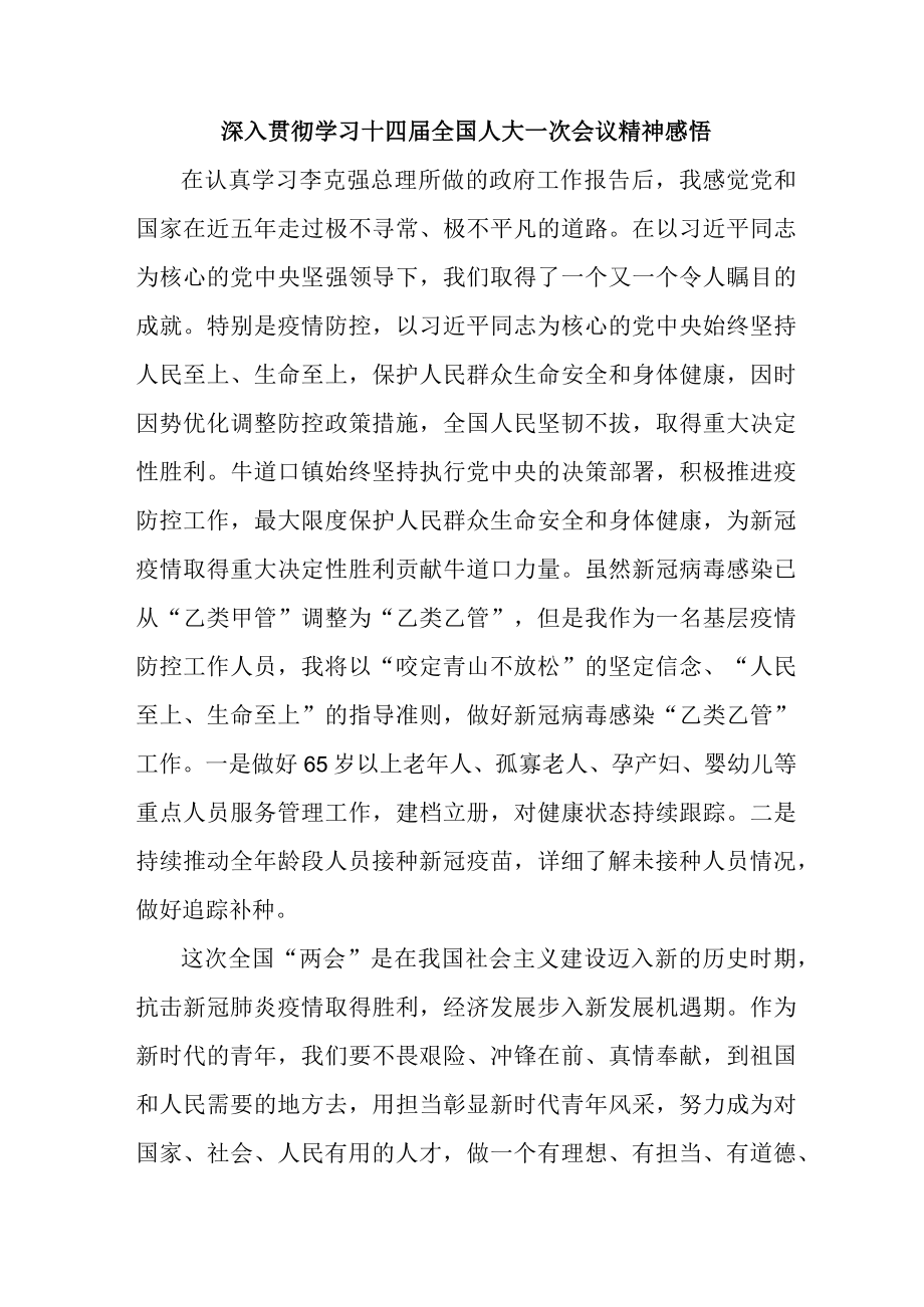 工厂厂长深入贯彻学习十四届全国人大一次会议精神感悟.docx_第1页