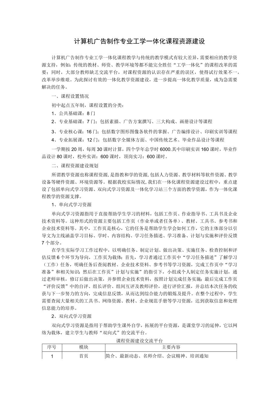 计算机广告制作专业工学一体化课程资源建设.docx_第1页