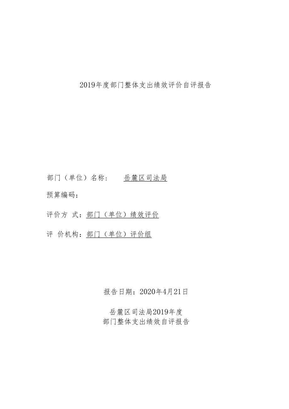 2019年度部门整体支出绩效评价自评报告.docx_第1页