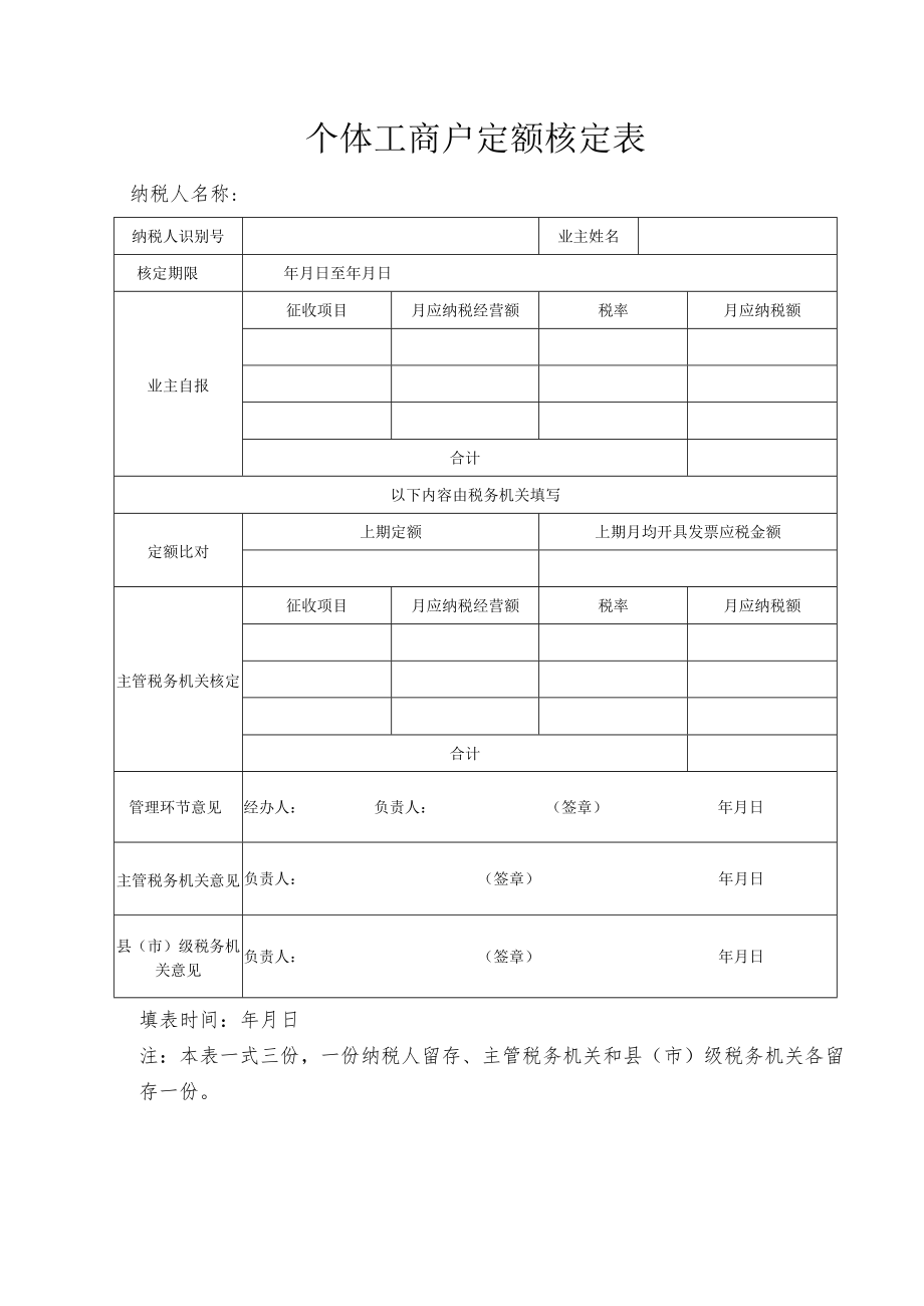 个体工商户定额核定表.docx_第1页