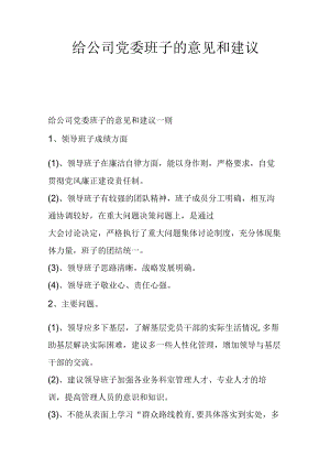 给公司党委班子的意见和建议.docx