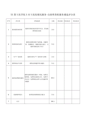 XX第X医学院X市X医院便民服务-自助售货机服务遴选评分表.docx