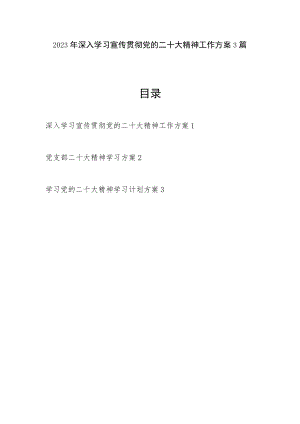 2023年党支部深入学习宣传贯彻党的二十大精神工作方案3篇.docx