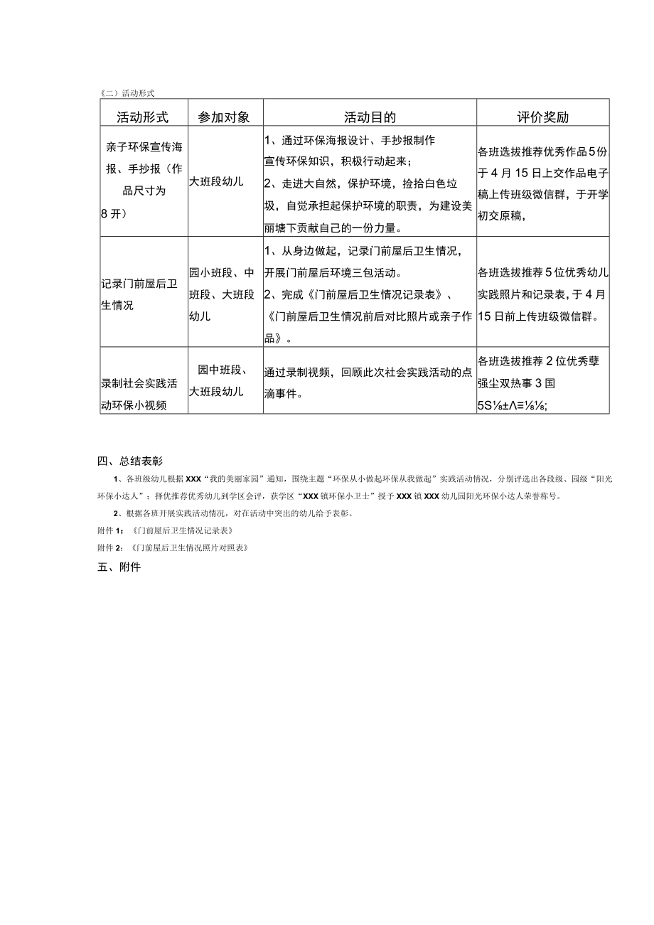 xxx幼儿园关于开展“环保从小做起 环保从我做起”社会实践活动方案.docx_第2页