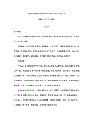 在第十四届全国人民代表大会第一次会议上的讲话.docx