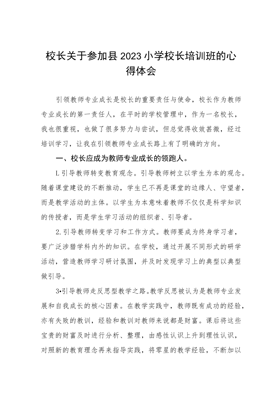 校长关于参加县2023小学校长培训班的心得体会七篇.docx_第1页