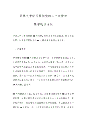 某镇关于学习贯彻党的二十大精神集中轮训方案.docx