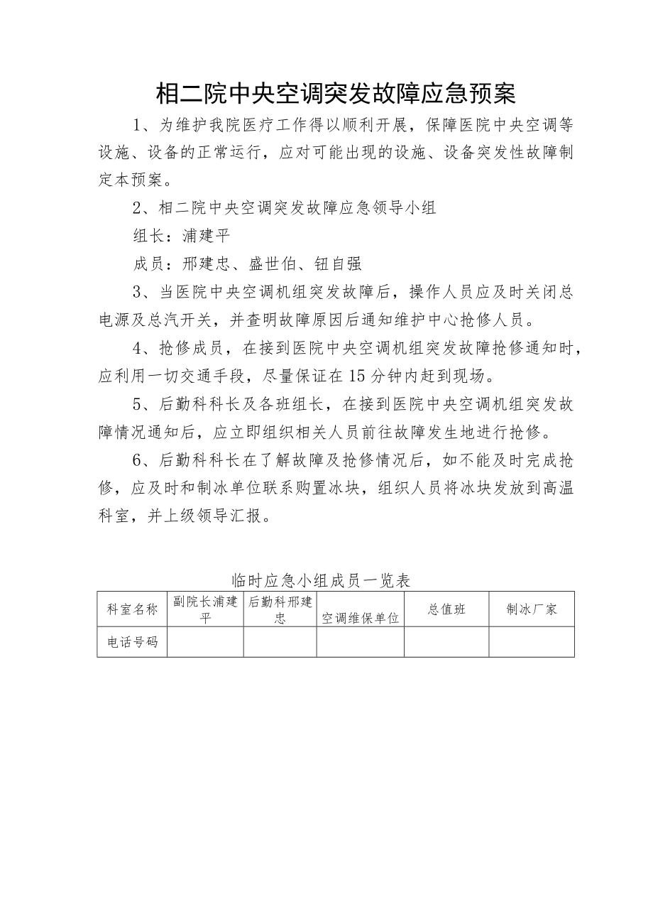 相二院中央空调突发故障应急预案.docx_第1页