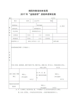 绵阳市教育和体育局2017年“金秋助学”资助申请审批表.docx