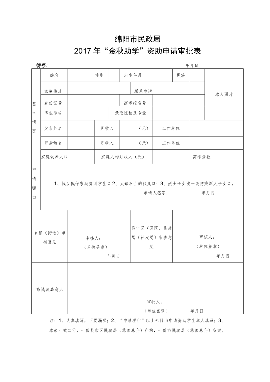 绵阳市教育和体育局2017年“金秋助学”资助申请审批表.docx_第2页