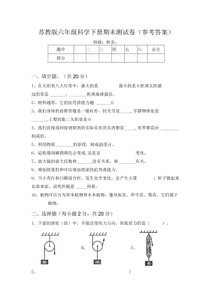 苏教版六年级科学下册期末测试卷(参考答案).docx