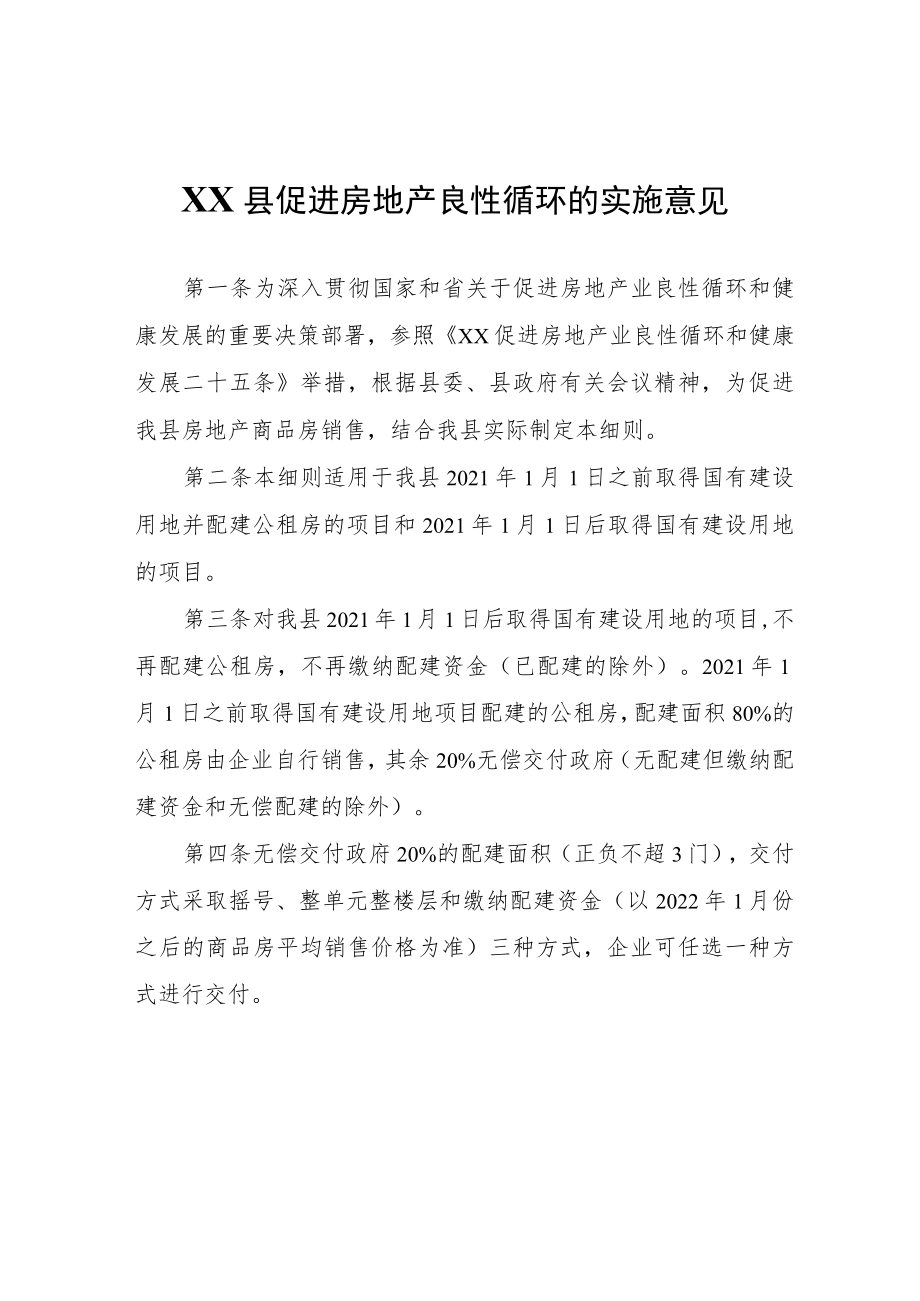 XX县促进房地产良性循环的实施意见.docx_第1页