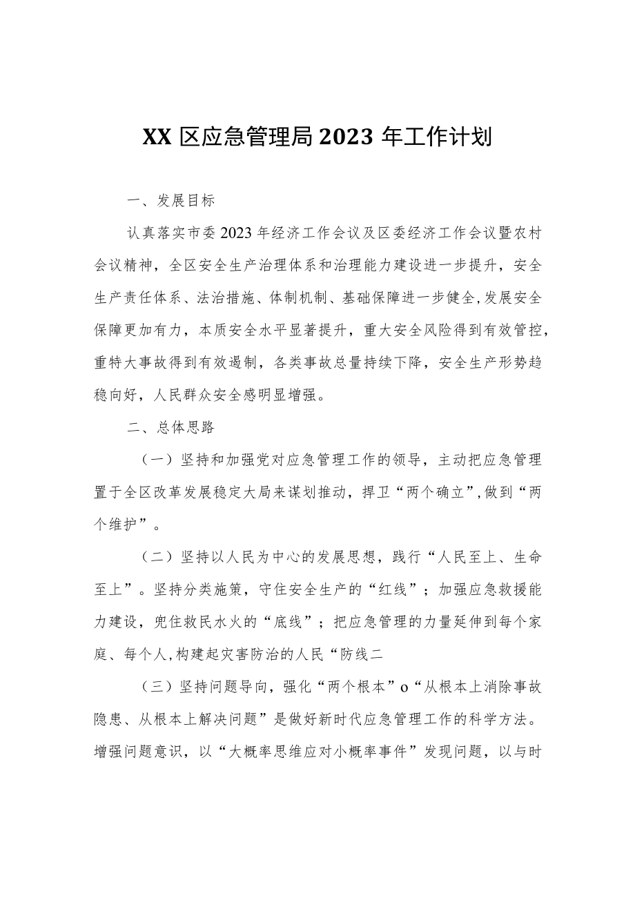 XX区应急管理局2023年工作计划.docx_第1页