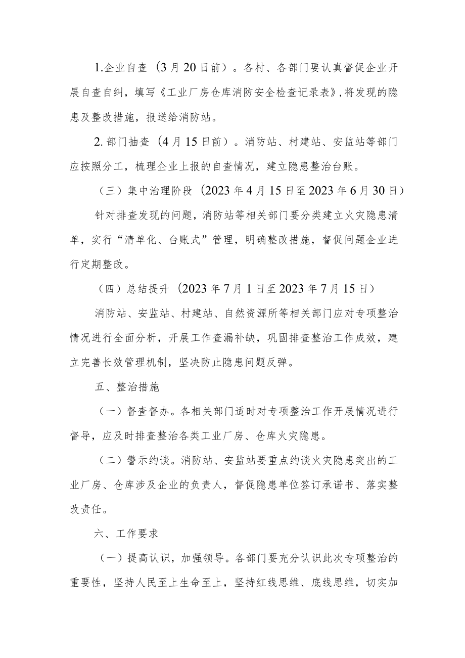 XX镇开展工业厂房仓库消防安全专项整治工作实施方案.docx_第3页