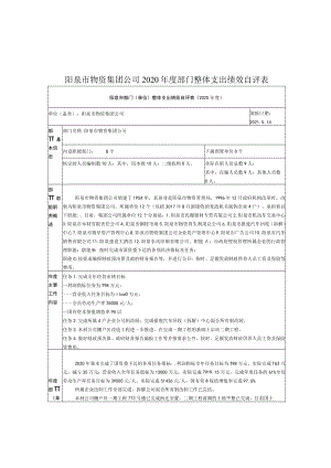 阳泉市物资集团公司2020年度部门整体支出绩效自评表.docx