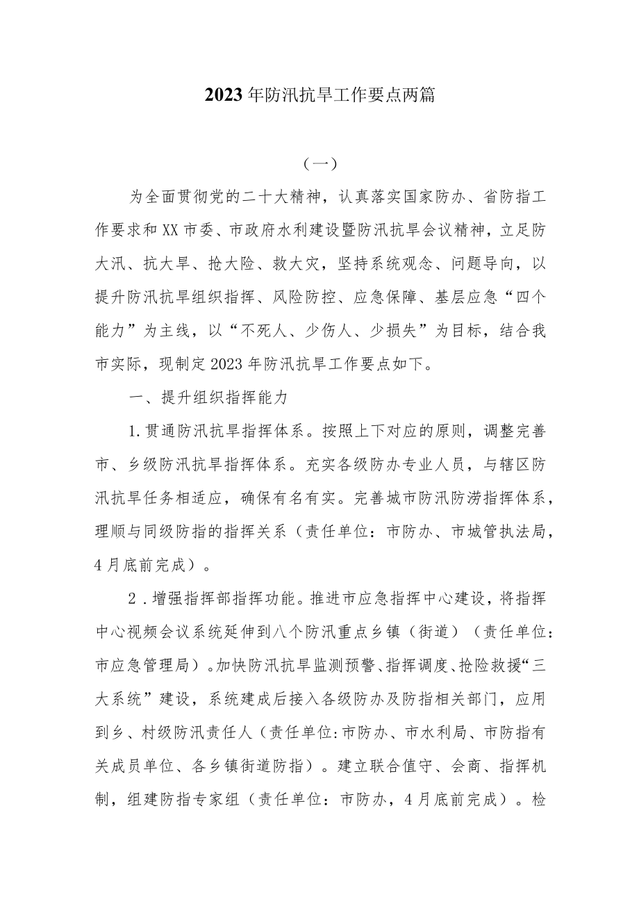 2023年防汛抗旱工作要点两篇.docx_第1页