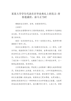 某某大学学生代表在在毕业典礼上的发言：青春逢盛世奋斗正当时.docx