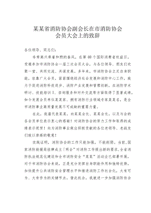 某某省消防协会副会长在市消防协会会员大会上的致辞.docx