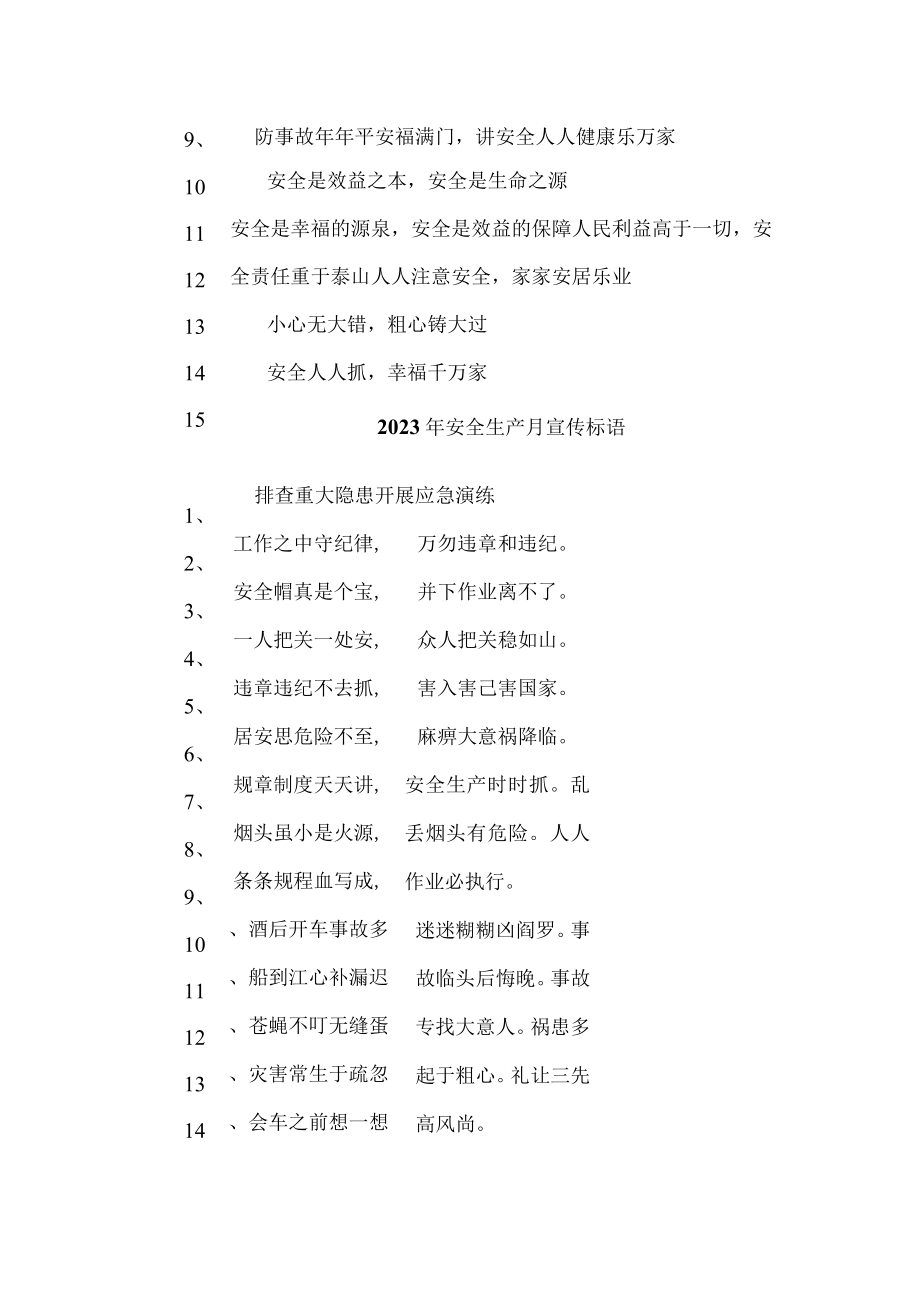 建筑施工企业2023年安全生产月 主题活动宣传标语 （合计7份）.docx_第3页