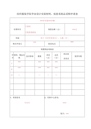 纺织服装学院毕业设计实验材料、低值易耗品采购申请表.docx