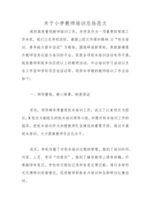 关于小学教师培训总结范文.docx