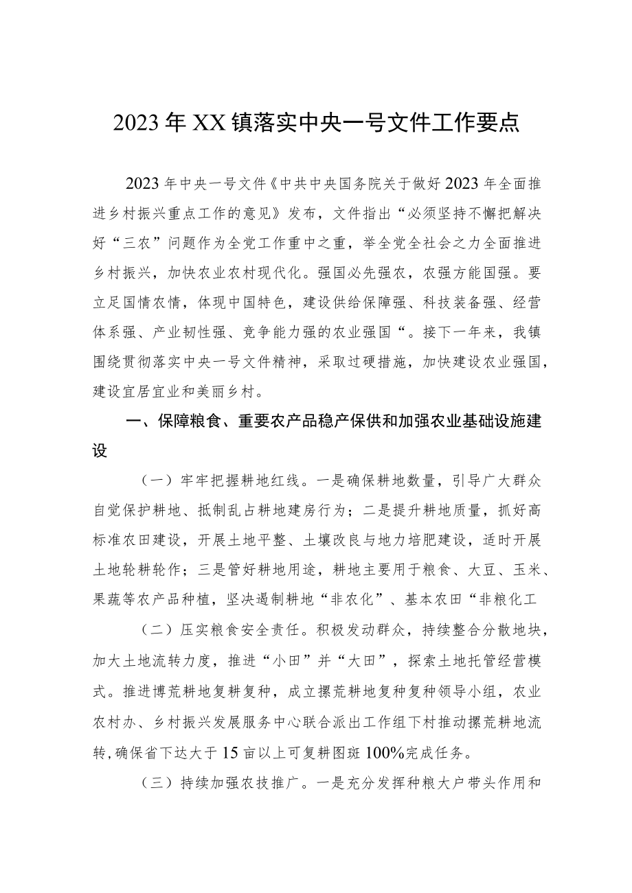 2023年XX镇落实中央一号文件工作要点.docx_第1页