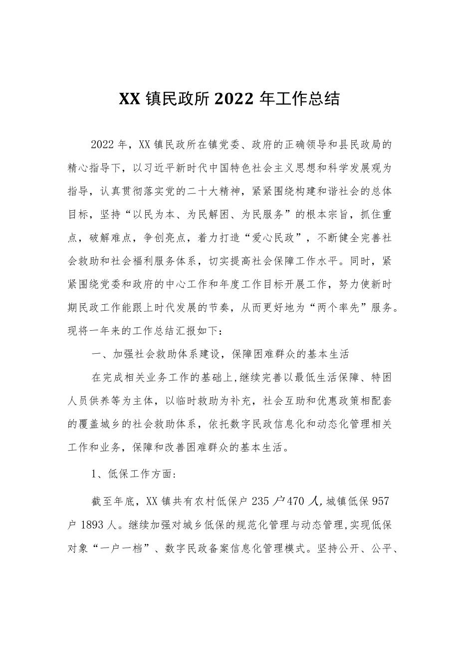 XX镇民政所2022年工作总结.docx_第1页