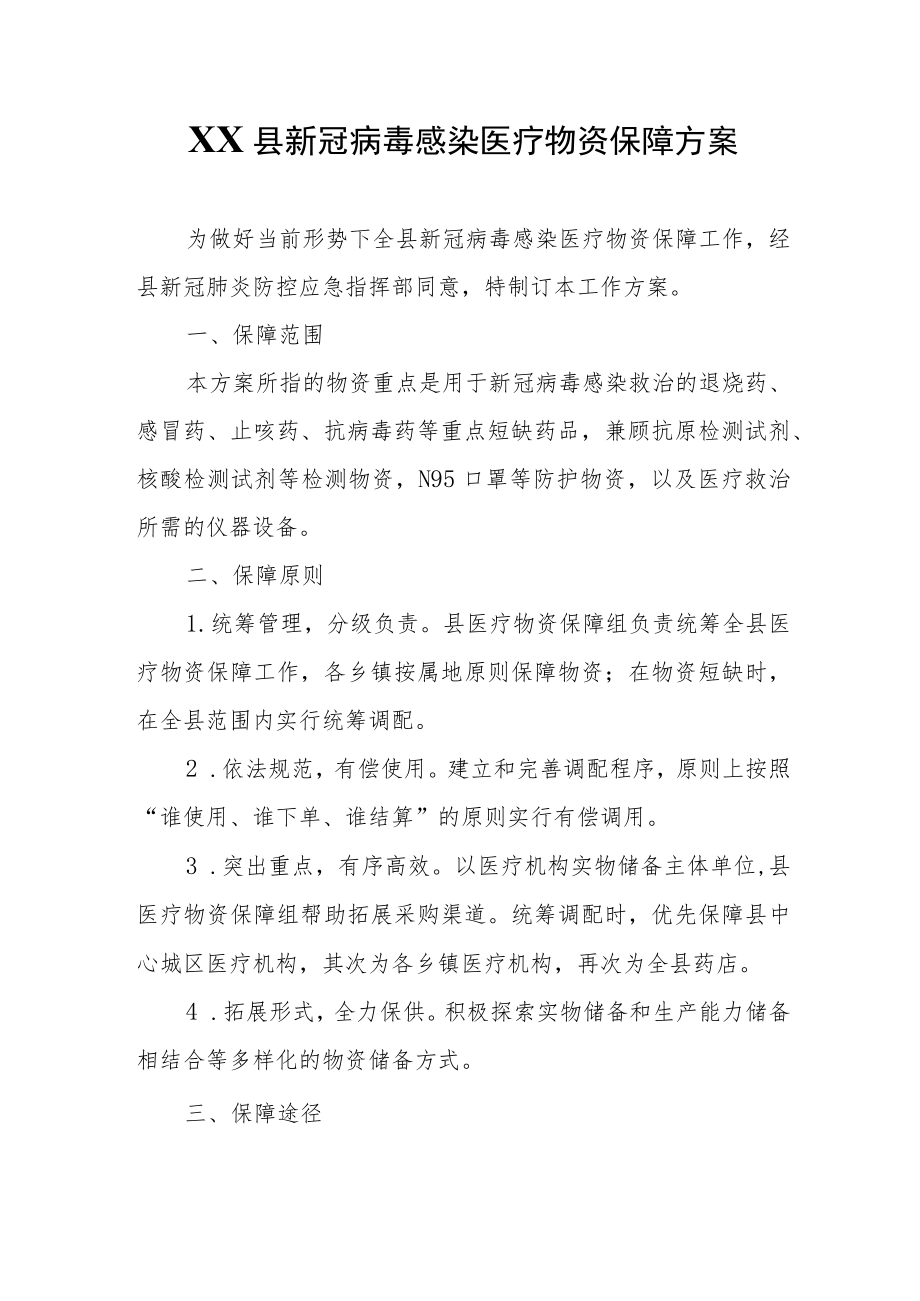 XX县新冠病毒感染医疗物资保障方案.docx_第1页