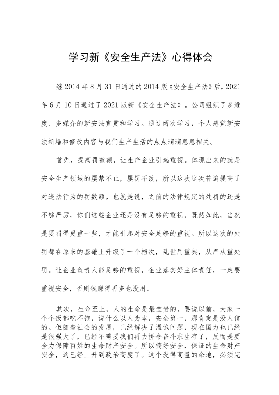 电力公司员工学习新《安全生产法》心得体会十篇.docx_第1页