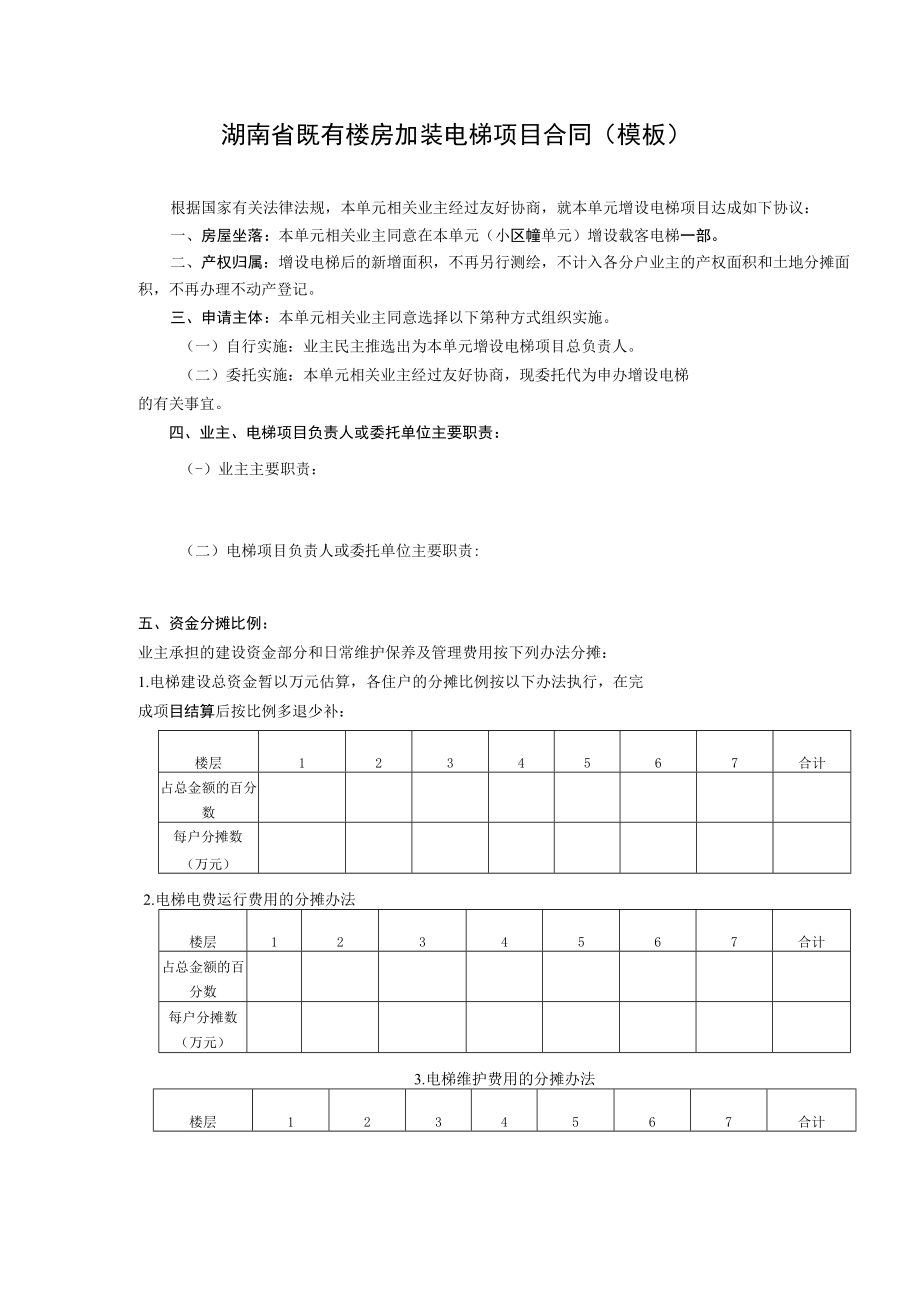 湖南省既有楼房加装电梯项目合同（模板）.docx_第1页