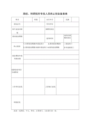 高校、科研院所专技人员终止创业备案表.docx